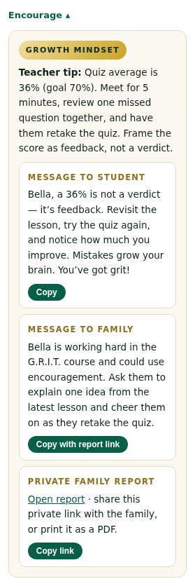 Screenshot: Encourage each student