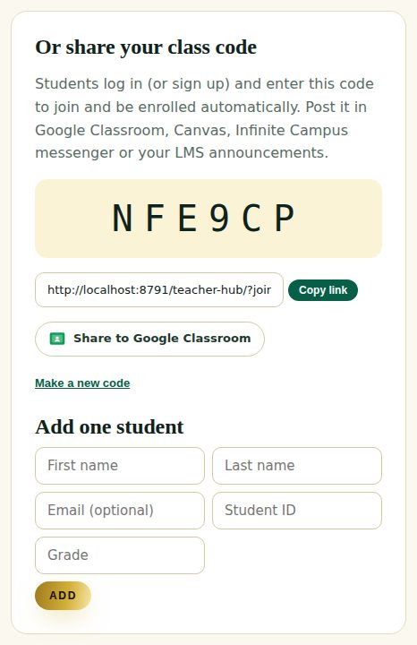 Screenshot: Or share your class code